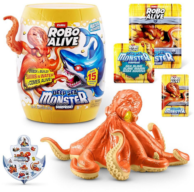 주루의 로보 얼라이브 심해 몬스터 서프라이즈(문어) 장난감 서프라이즈 동물 언복싱 소년용 및 전자, Octopus