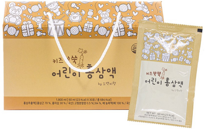 소백지향 홍삼&배 키즈쑥쑥 어린이 홍삼액 선물세트 (햇살듬뿍 건강즙 증정), 60ml, 30개
