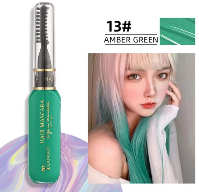 일회용 헤어 임시 컬러 무독성 DIY 마스카라 염색 크림 왁스 블루 그레이 퍼플 13 가지 색상, [04] green, 1개
