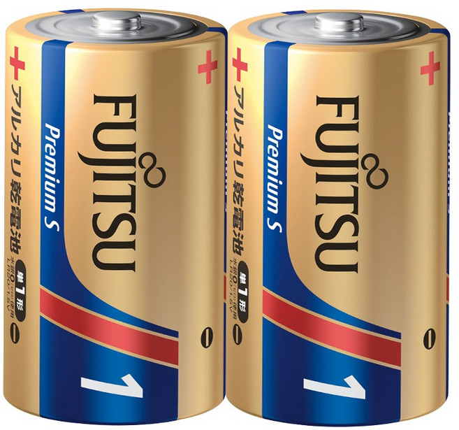 Fujitsu 富士通 Premium S 日本製 1號鹼性電池 長效超強電流 防漏液 10年保存, 2個裝, 1套