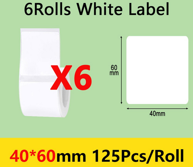 NI 미니 블루투스 사무실 프린터 방지 B203 열전사 스티커 용지 B1 B21 메이커용 태그 라벨 오일 방수 접착, 6Rolls 40x60mm, 6Rolls 40x60mm