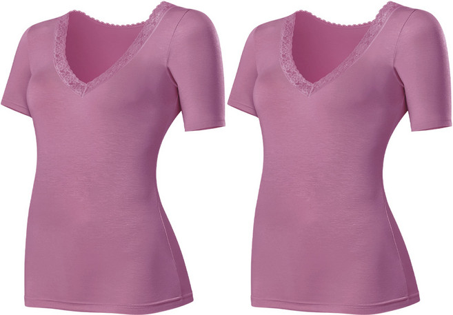 벨라뮤즈 국산 모달 레이스 V넥 반팔 여성내의 상의 2매 R123