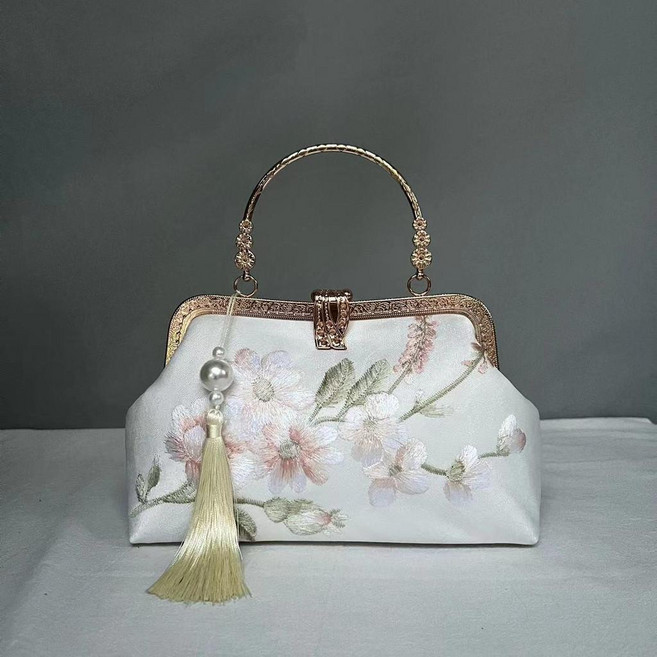 手工刺繡口金包 宴會氣質流蘇斜跨包, 壓扣口金