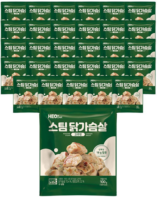 허닭 스팀 닭가슴살 고추맛 100g, 30개