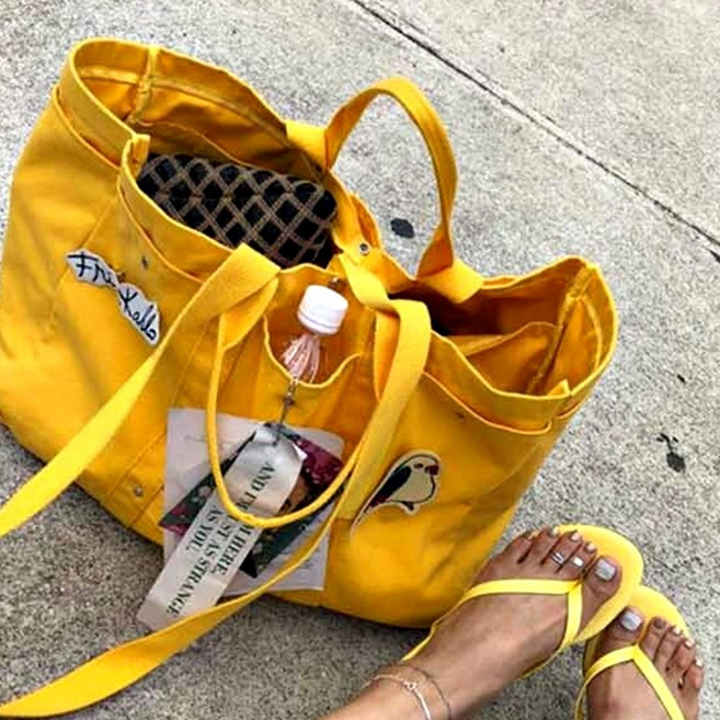 포인트 에코백 예쁜 노란색 패션 캔버스백 큰 수납 가방