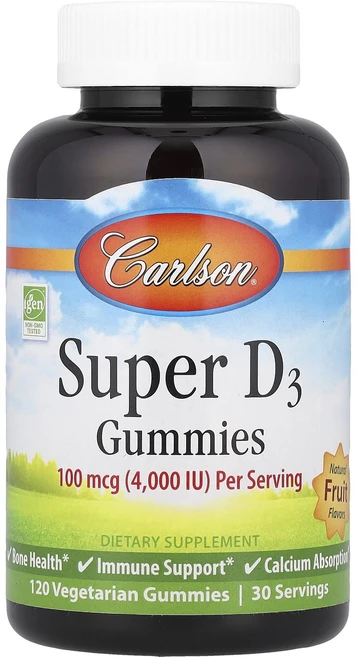 칼슨 슈퍼 D3 구미젤리 과일 맛 25mcg(1000IU) 120개, 6개, 120정 - 쿠팡