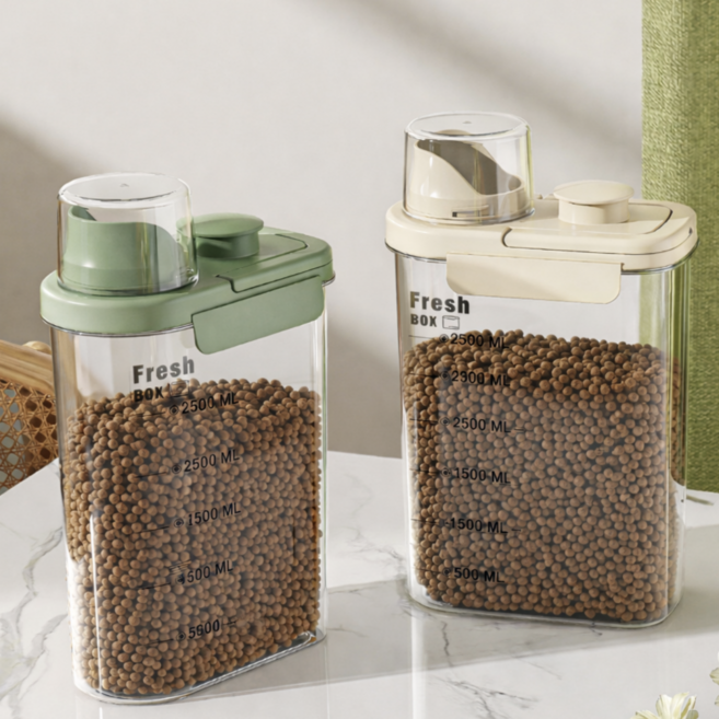 루미베로 완전밀폐 반려동물 사료 보관통, 1개, 2800ml, 베이지