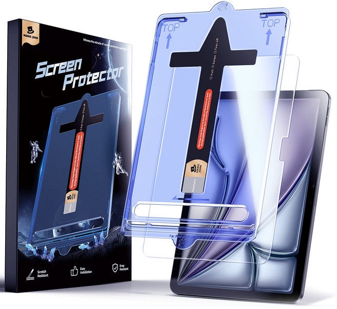 MAGIC JOHN 매직존 아이패드 고화질 강화유리 액정보호필름 지문 스크래치방지 먼지제거 풀커버+부착키트 1매입, 1세트, 투명