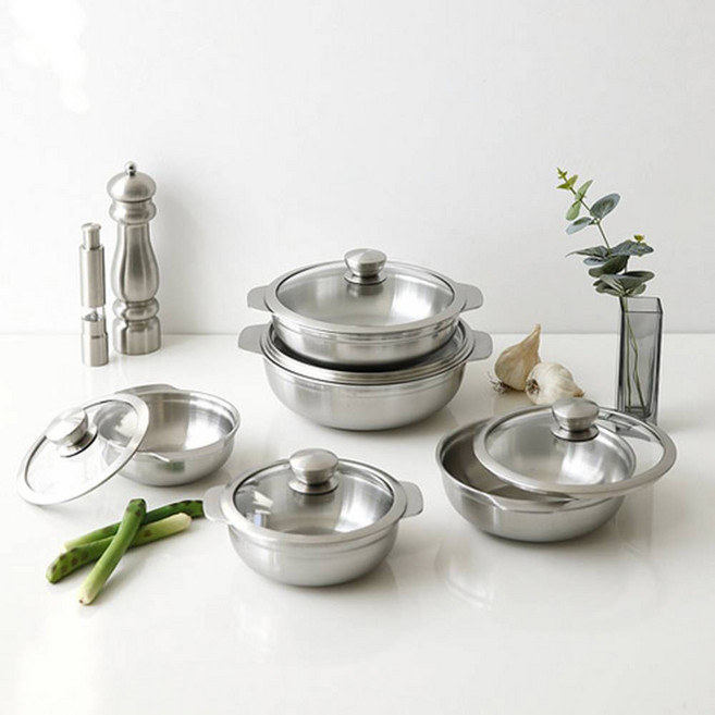 국내산 인덕션 겸용 알라딘 통5중 스텐 미니 라면 냄비 통5중 스텐 스테인레스 인덕션 전용 큰 전골 양수 냄비, 1개, 19.5cm