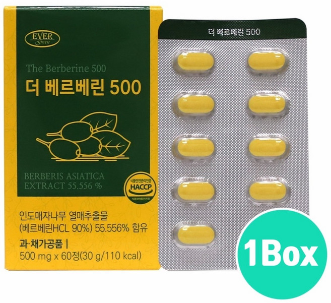 인도산 베르베린 가루 정 500mg 고함량 발효 베르베린HCL 효능 흑후추 브로멜라인 효소 여주추출분말 고약사, 1박스, 60회분
