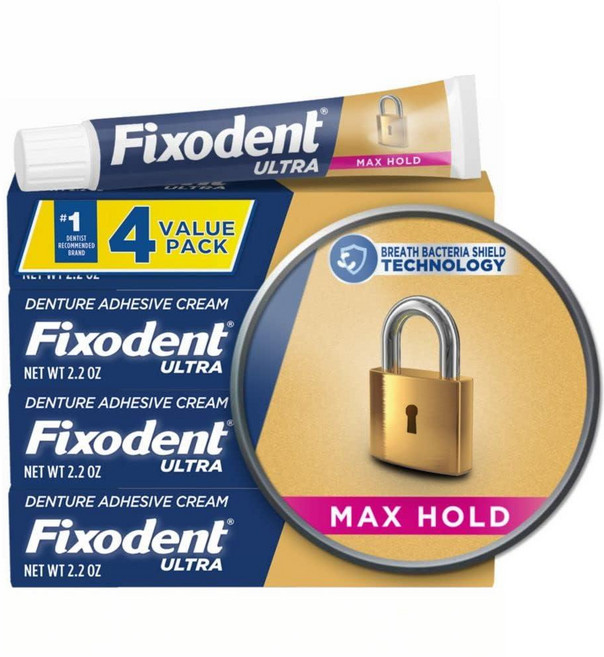 픽소덴트 울트라 맥스 홀드 틀니 접착제 62.4g 2개입 2팩 Fixodent Ultra Max Hold Denture Adhesive 2.2 Ounce, 화이트, 1개, 1개