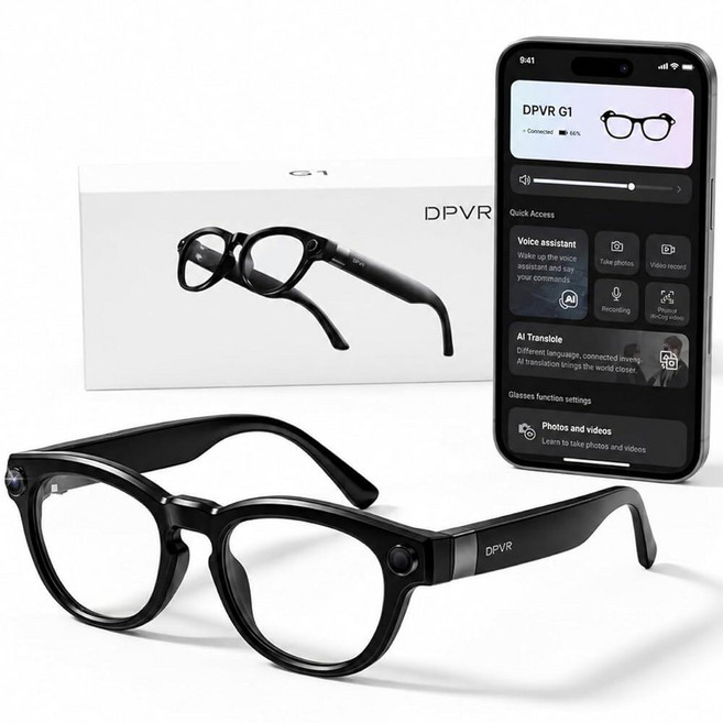 DPVR 카메라 및 블루투스가 있는 AI 스마트 안경 - 남성 및 여성용 8MP HD 카메라 안경 음성 어시스턴트가 있는 비디오 녹화 안경 144개 언어 실시간 번역 여행