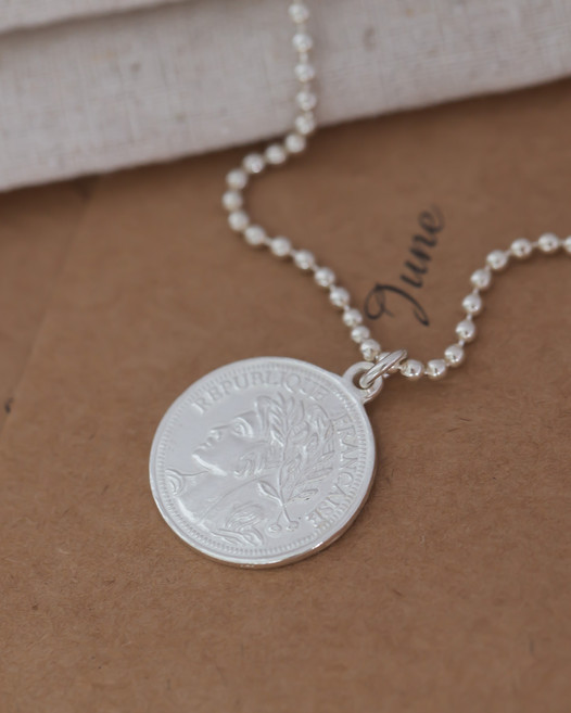 모두디자이너 실버925 프렌치 주화 라운드 코인 1.9 페를 2mm 은볼 체인 롱 목걸이