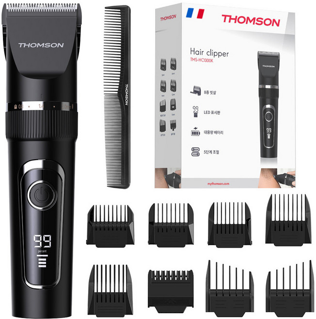 프랑스 톰슨 전문가용 LED 세라믹 이발기 미용실 애견용 다용도 풀패키지 + 빗 세트, TMS-HC1300K