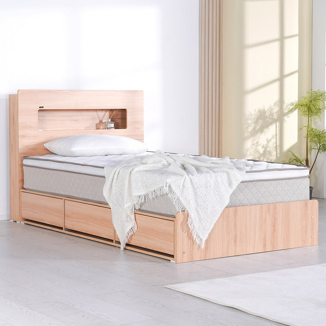 보루네오 제니아 100%국내제작 LED조명 고급형 통서랍 수납 학생 신혼침대 SS Q 프레임(매트리스 제외) 수도권 지정일배송 방문설치, 11.헤이즈 오크 Q