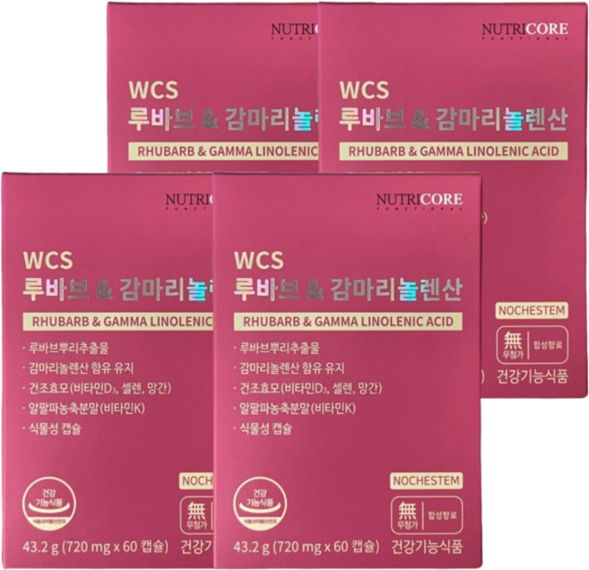 [3+1] 뉴트리코어 WCS 루바브 DK & 감마리놀렌산 여성 갱년기 루바브 뿌리 추출물 720mg x 240캡슐 (4개월), 240정, 1개