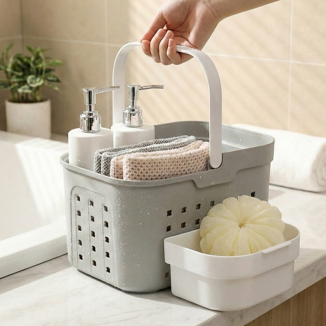 슈나온 2단 분리형 물빠짐 목욕바구니, 그레이