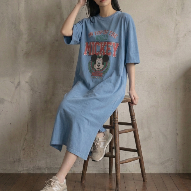 피그먼트 월드미키 원피스 롱원피스 반팔소매 빅사이즈 홈웨어