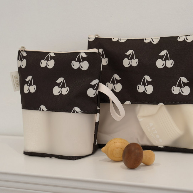 아이주 클리어파우치2종 세트 투명 방수 파우치 어린이집 파우치, 블랙체리