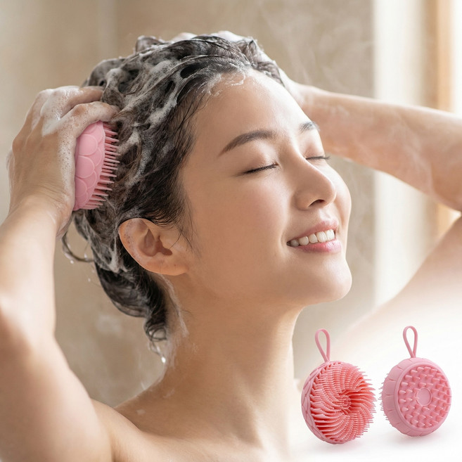 슈나온 시원한 두피 스케일링 마사지 실리콘 샴푸 브러쉬, 1개, 블라썸 핑크