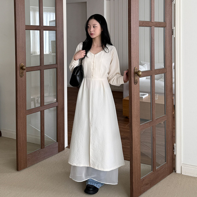 [빅사이즈 55-110] 쉬폰 레이어드 허리 스트랩 롱 원피스 여성 빅사이즈 여자 플러스사이즈 어거스트플랜