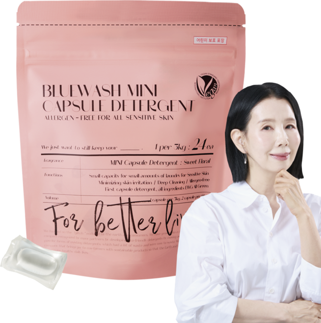 블루워시 비건 임산부 신생아 유아 초고농축 미니 세탁 캡슐 세제 스위트 플로럴향, 1개, 24개입