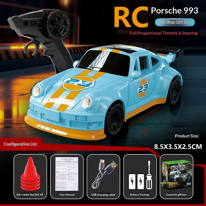 신제품 1: 64 미니 원격 조종 자동차 RC 2.4G 풀 스케일 고속 드리프트 4WD 레이싱 라이트 14세 이상 장난, 02 blue