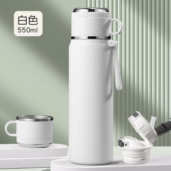 316不鏽鋼保溫杯 便攜水杯, 白色 550ml, 1個
