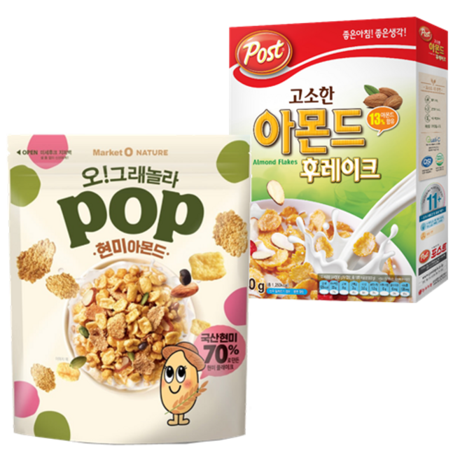오리온 오그래놀라 팝 현미아몬드 340g+포스트 아몬드후레이크300g, 340g, 1개