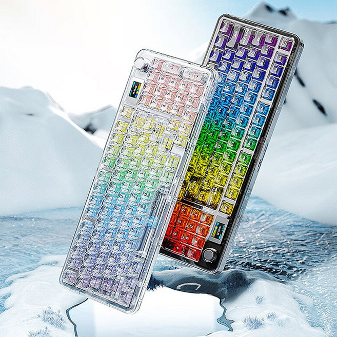 [스마트박스]AULA NB98 무선 3모드 블루투스 기계식키보드 8000mAh, 설연축, 핑크투명