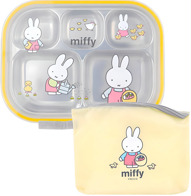 미피 파스텔 스텐 식판세트, 혼합색상, 식판 + 뚜껑 + 가방, 1개