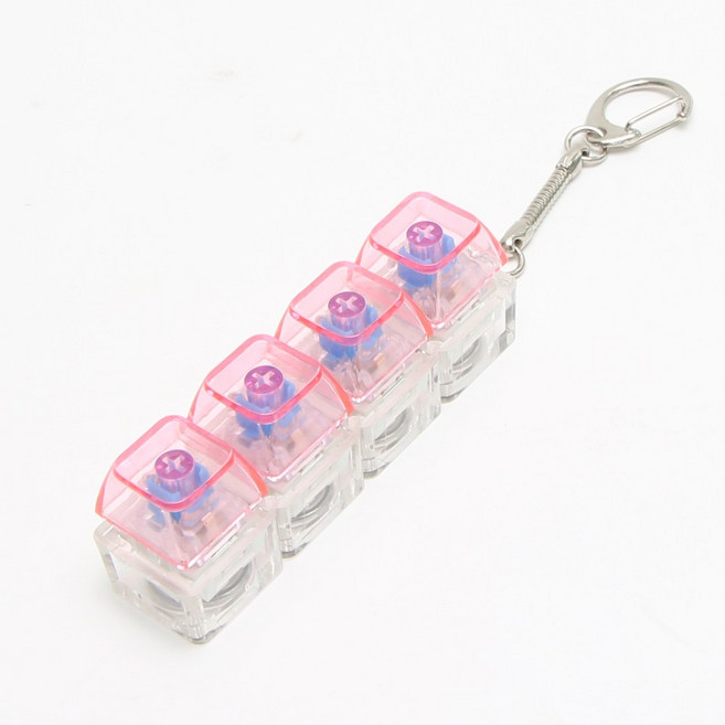 LED 키캡 키링 4구 투명 청축 키보드 딸깍이 피젯 스위치, 1개, 핑크