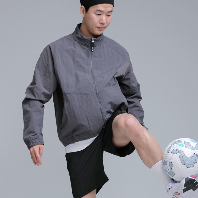 스탠넥 오버핏 바람막이 나일론 스타디온 윈드브레이커