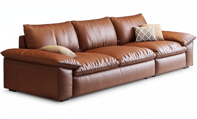 오브린 모던 가죽 소파 쇼파 대형 2인용 3인용 거실 고급 디자인 빈티지 감성 인테리어, 라이트브라운