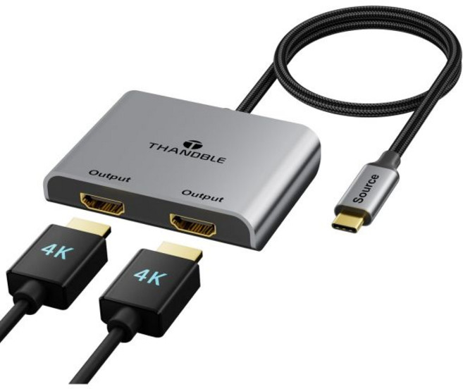 THANDBLE USB C to 듀얼 디스플레이포트 어댑터 확장 디스플레이 스플리터 4K60Hz 타입 모니터 컨버터 DP 12 허브 Dell XPS 13 15 레노버 요가 크롬, MST USB C to Dual HDMI, 1개