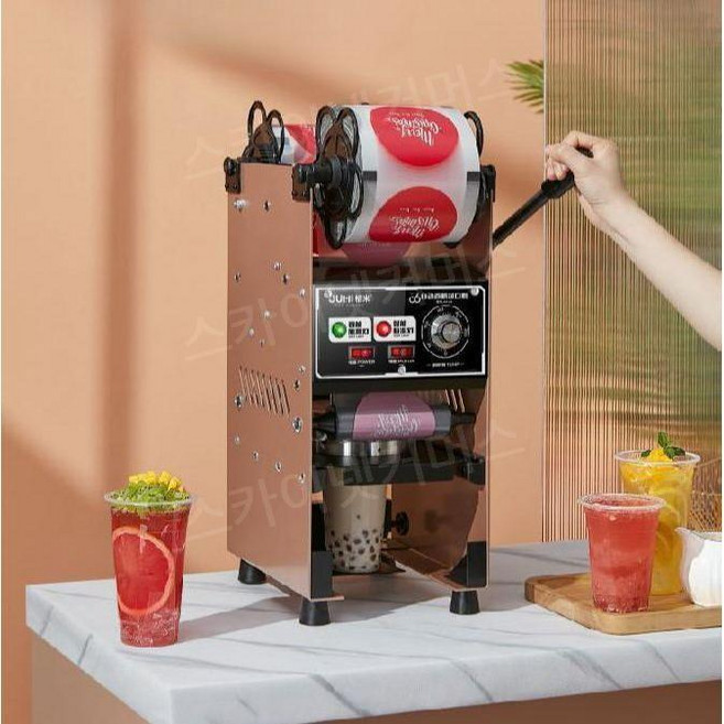 플라스틱컵 실링기 밀봉기 비닐 접착기 포장기 캡핑기 자동 테이크아웃 씰링 포장기계 업소용, 8. 자동 필름 롤링 수평 스페이스 그레이, 1개