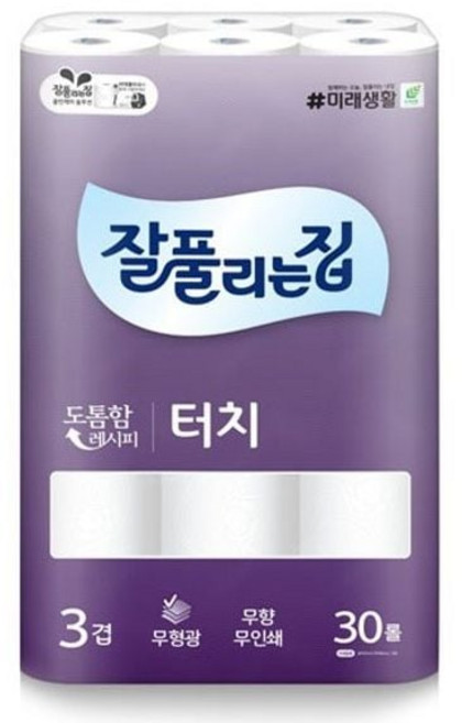 30롤 잘풀리는집 도톰한 3겹 쿨샵 무향 터치 롤화장지 53212EA 1(ea), 1개
