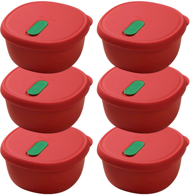 국산 냉동밥보관용기 실리콘밥팩 전자레인지 밀폐 소분용기 350ml, 토마토, 6개