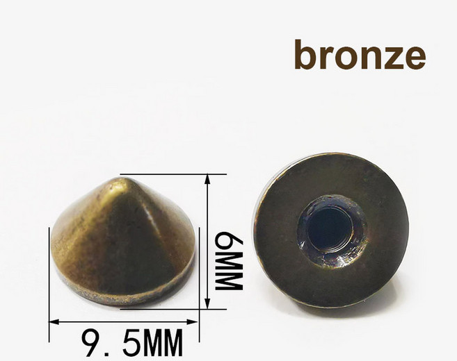 금속 불릿 콘 스파이크 펑크 스크루백 스터드 가방 가죽 공예 전화 케이스 DIY 장식 액세서리 10 개 이상 색상, bronze 9.5x6mm, 1개