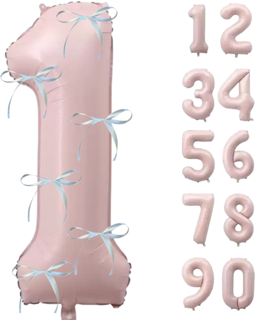 파티에진심인사람들 초대형 숫자풍선+발레코어 리본 6p 세트 40인치 100cm 셀프 백일 돌 환갑 촬영 포토존, 1개, 베이비핑크1