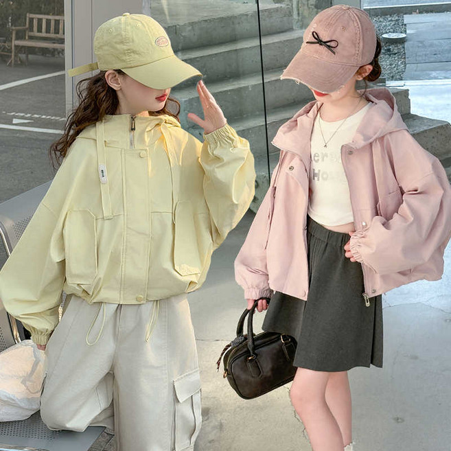 AD0734여아 주니어 초등생 봄 여름 가을 코튼 면혼방 후드 집업 베이직 바람막이 자켓 재킷 잠바 점퍼 블루종 아우터 루즈핏 캐주얼 데일리 아동복