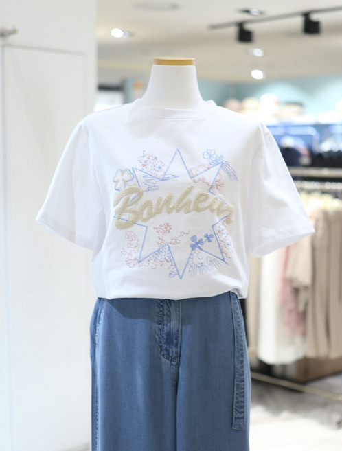 꼼빠니아 스타 부클 레터링 반팔 티셔츠 CAFU5-WKS220