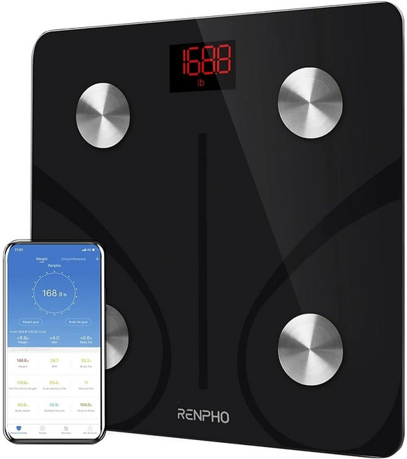 RENPHO智能體組成分析儀 家用體脂計 精準測量體重 體脂 藍牙連接App記錄數據, ES-CS20M, 黑, 1個