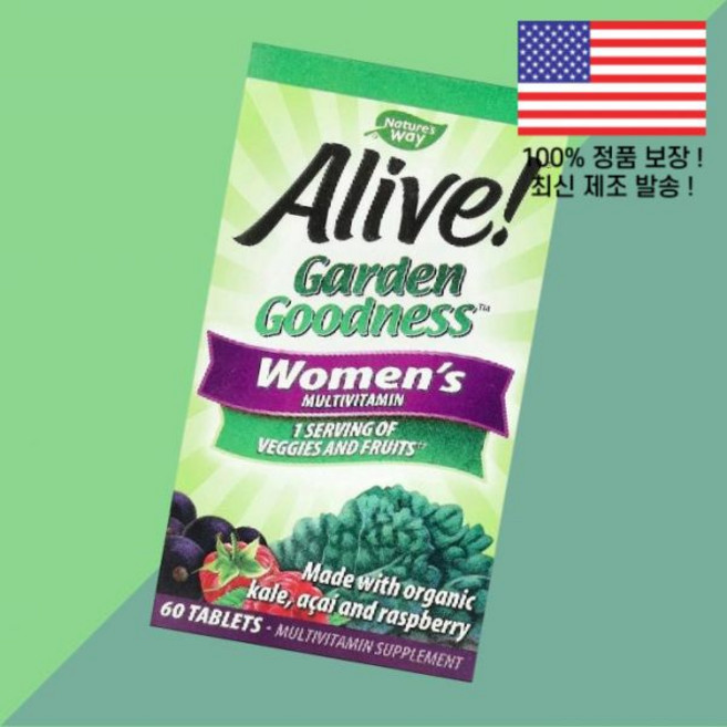 내추럴의 길 살아있음 가든 굿니스 우먼 여성 여자 여자용 종합비타민 멀티비타민 60정 Nature's Way Alive Garden Goodness Women's Multivi, 1