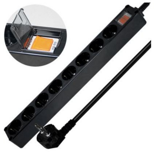 블랙멀티탭 8구 5M 220V 돼지코 메인스위치 콘센트, 블랙, 1개