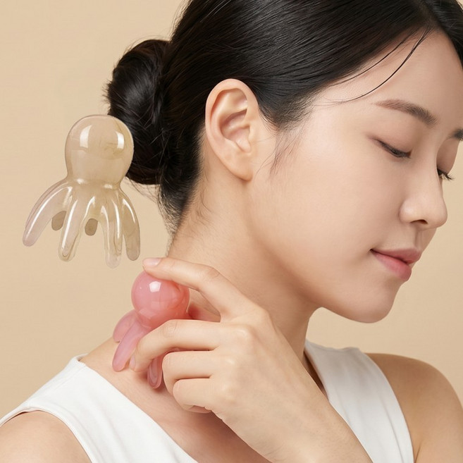 문어 마시지기 빗 목 어깨 머리 헤어 괄사 지압 안마기, 문어괄사안마기-핑크, 1개