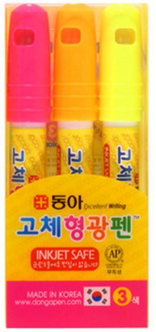 동아연필 고체형광펜세트 원형, 3색, 1개