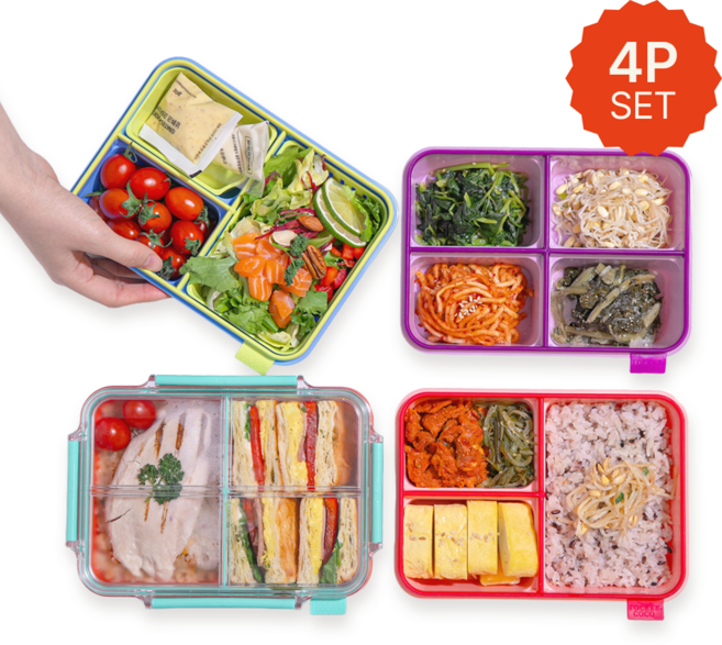 코코라커 캔디팟 4P 세트 칸막이 도시락통 유치원 유아 도시락 샐러드 직장인 도시락통 소풍도시락 전자레인지 도시락, 1개, 소프트에디션