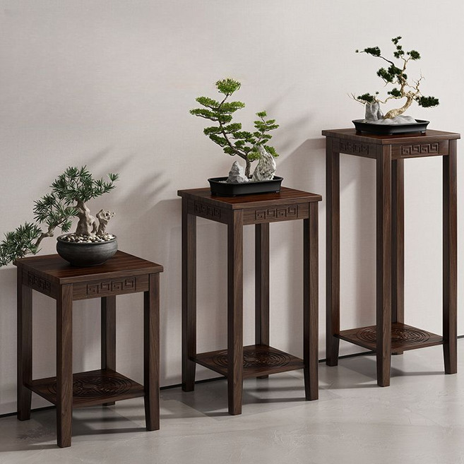 원목 화분 선반 2단 키큰 스탠드 코너 소나무 수납 협탁 슬림 복도 빈티지 테이블 받침대, 50CM 브라운