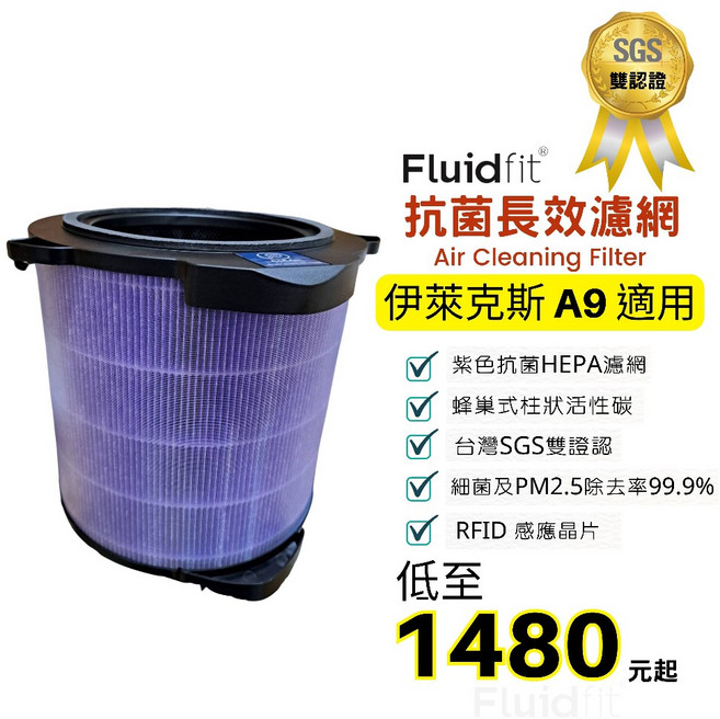 伊萊克斯 Pure A9抗菌版 PA91-406/606 HEPA濾網 適用PA91-606GY/PA91-606DG, 1個, (高款)A12抗菌型